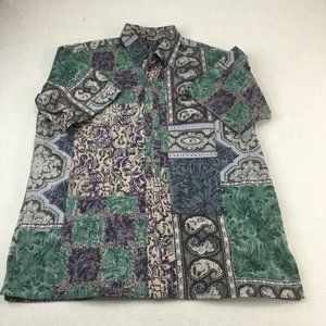 The ONO Mens Shirt Large Green Gray Short Sleeve Collared Button Down #1668